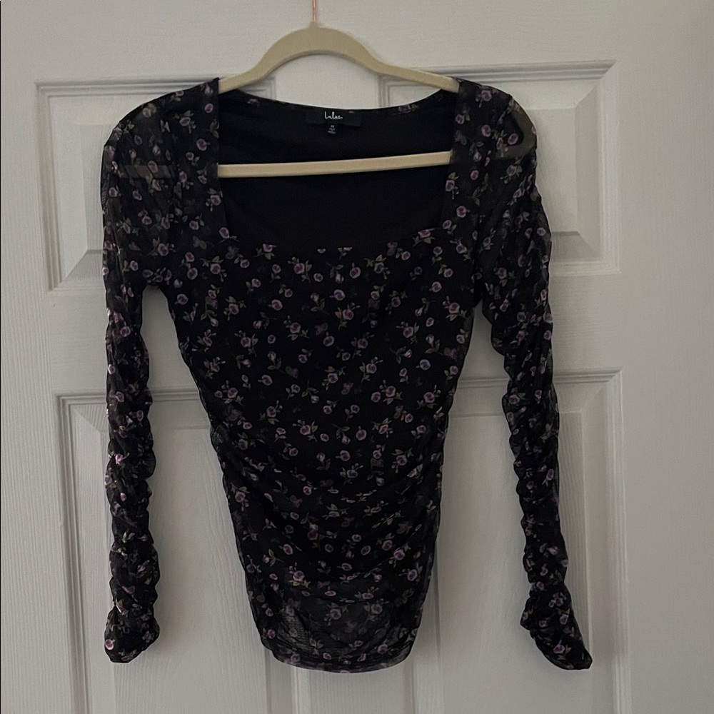 Lulu's Black and Purple Floral Blouse